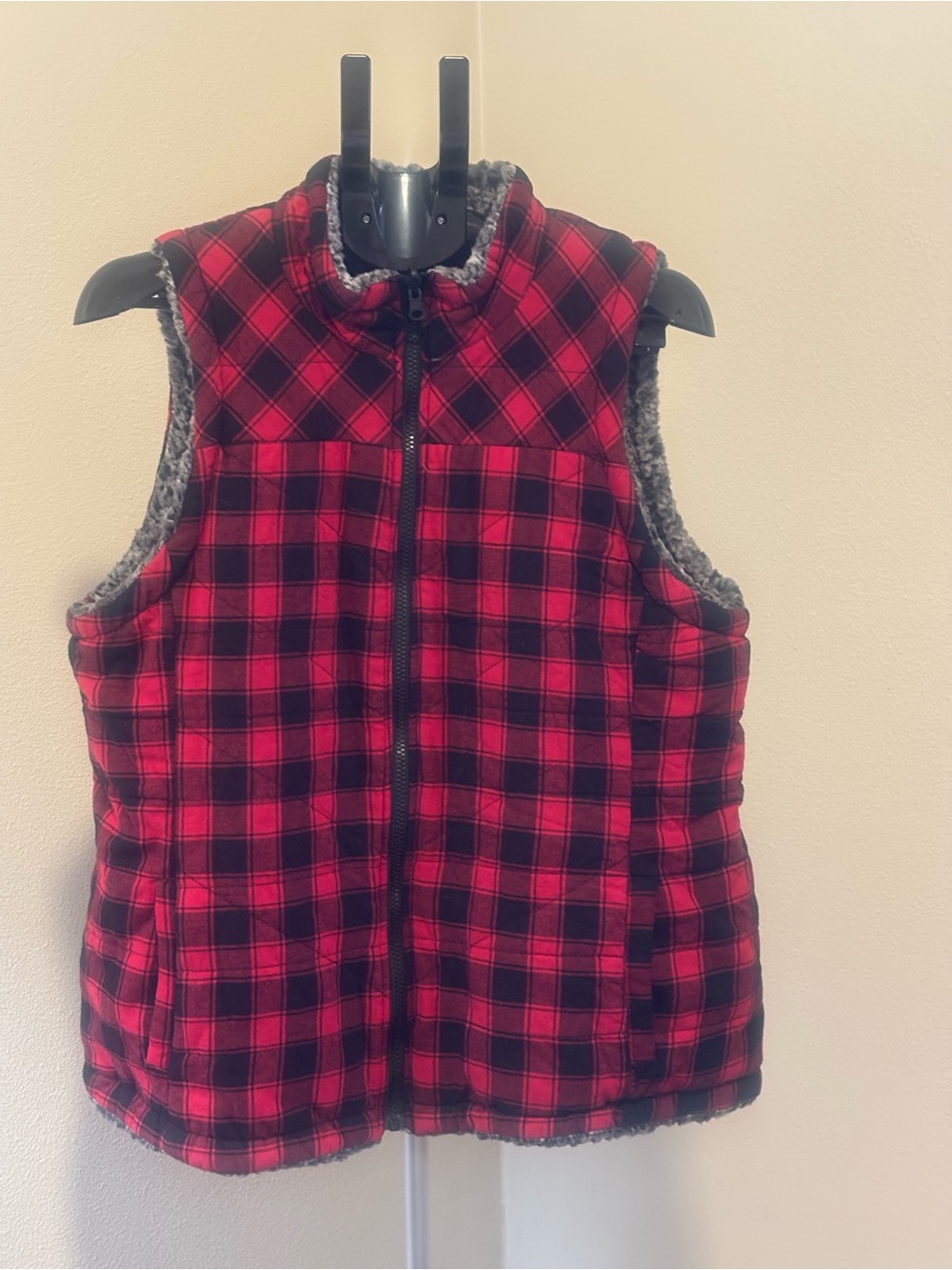 Maurices Reversible Buffalo Plaid & Grey Sherpa Fleece Zip-Up Vest, Size XXL